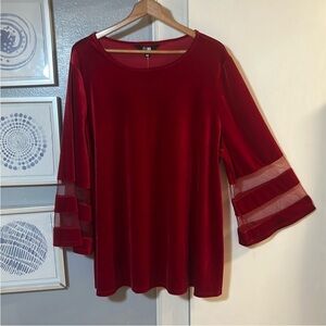 Investments Women’s Size 2X Velvet Scoop Neck Blouse with Mesh Bell Sleeve Boho